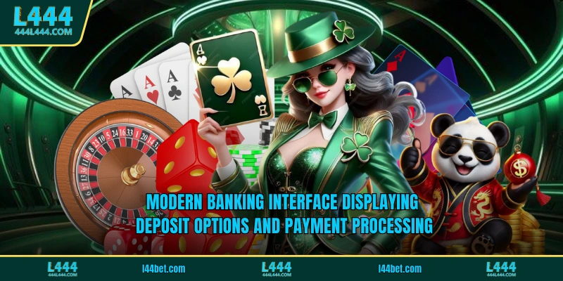 Modern banking interface displaying deposit options and payment processing
